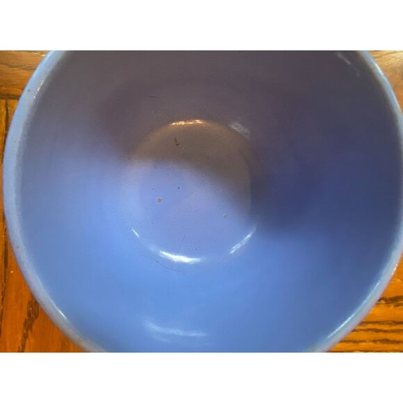 Vintage Blue Ceramic Mixing Bowl Ribbed Design 5" Tall 8.5" Diameter Kitchenware - Picture 6 of 8
